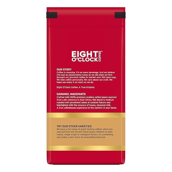 Eight O'Clock Coffee Caramel Macchiato Ground Coffee, Medium Roast, 11 Ounce (Pack of 1) - Caramel, Creamy, Smooth