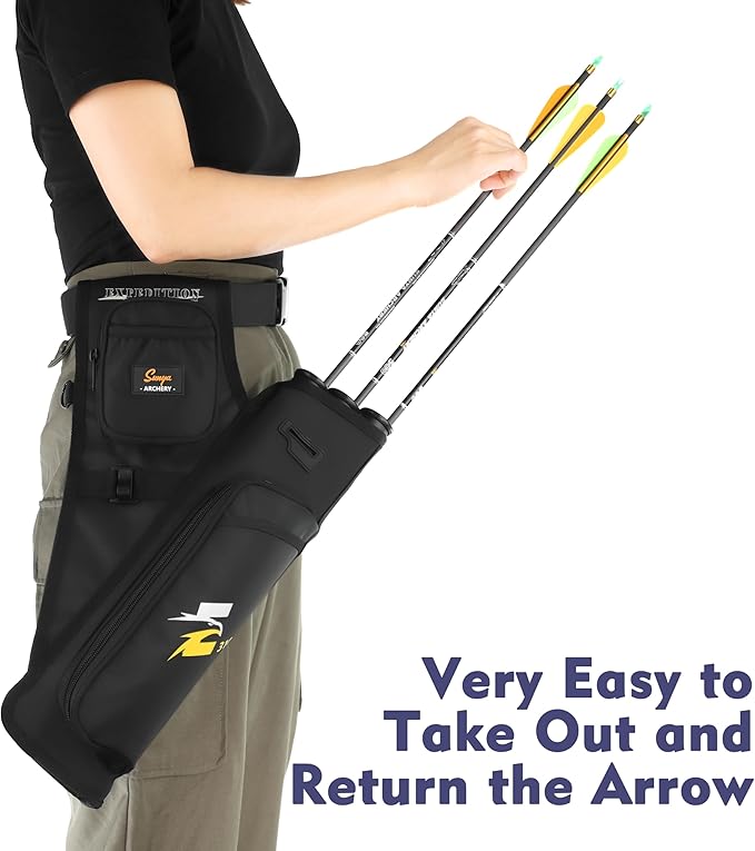 SUNYA Archery Hip Quiver for Arrows. Includes 3 Tubes Arrow Holder, Accessories Pockets and Waist Belt. Fit for Compound and Recurve Bow Practice.
