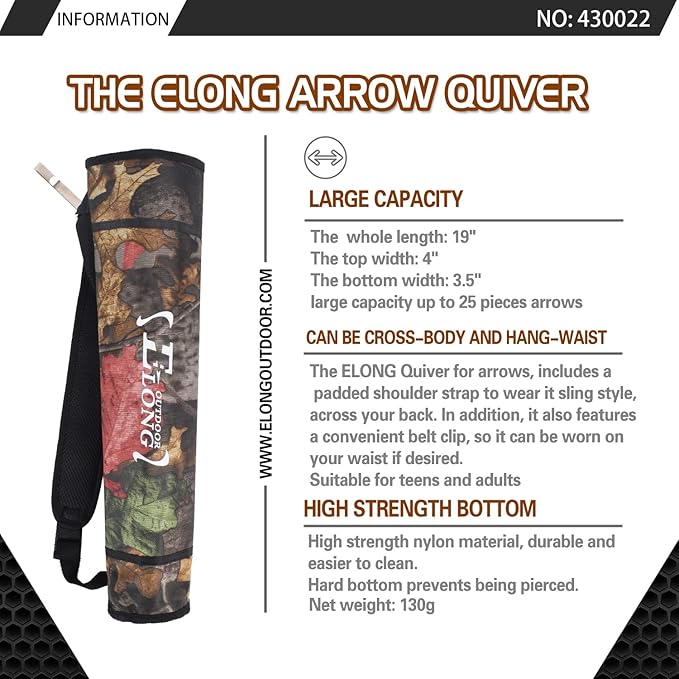 Elong Adjustable Archery Back Arrow Quiver Holder - Upgraded Quiver Arrows for Compound Recurve Bow and Hunting Target Practicing Youth and Adults