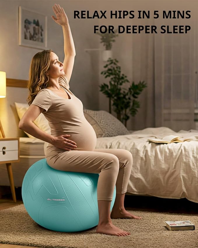 Trideer Pregnancy Birthing Ball - 1.7mm Extra Thick Yoga Ball for Maternity, Labor, Exercise, Physio, Recovery - Guide & Baby Memory Book Included - 440LB Anti-Burst & Non-Slip Stability