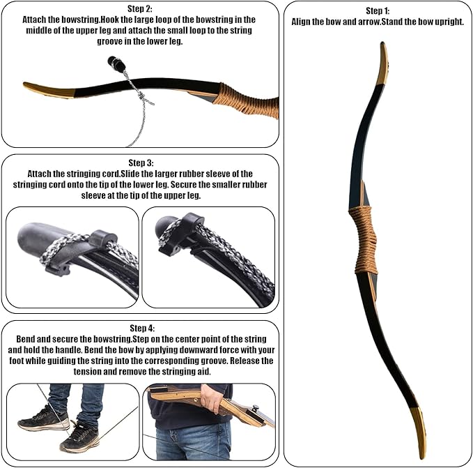Archery Recurve Bow Stringer Tool, Heavy-Duty Nylon Safety Stringing Accessories for Recurve, Traditional, and Long Bows