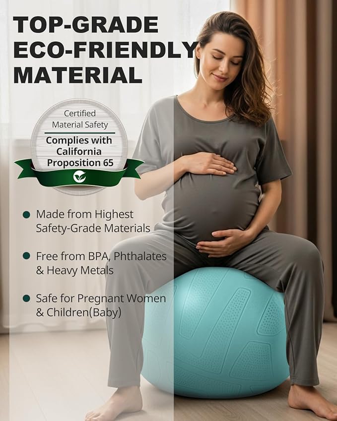 Trideer Pregnancy Birthing Ball - 1.7mm Extra Thick Yoga Ball for Maternity, Labor, Exercise, Physio, Recovery - Guide & Baby Memory Book Included - 440LB Anti-Burst & Non-Slip Stability