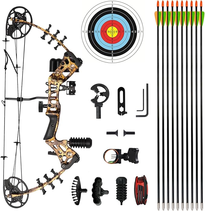 Youth Compound Bow Set 15-45 Lbs for Teens and Beginner, Package with Archery Hunting Equipment, Max Speed 260fps, Adjustable, Right Hand