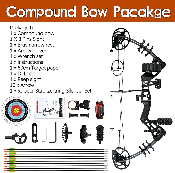 Youth Compound Bow Set 15-45 Lbs for Teens and Beginner, Package with Archery Hunting Equipment, Max Speed 260fps, Adjustable, Right Hand