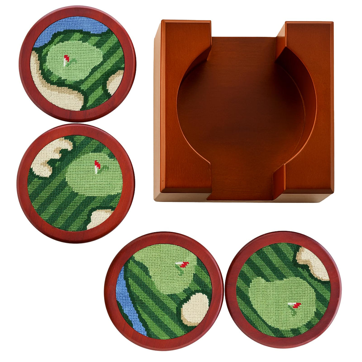 Golf Coasters, Durable Wooden Drink Coasters with Holder