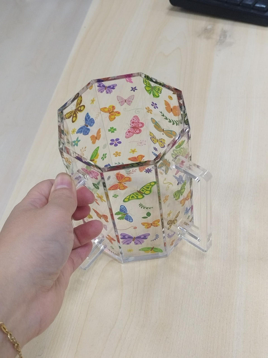 Butterfly Lucite Acrylic Washing Cup with Dual Handles
