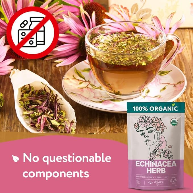 Organic Echinacea Tea Loose Leaf (4 oz.) – Echinacea Herb - Immunity Tea - Respiratory, Digestion - Equinacea Organica