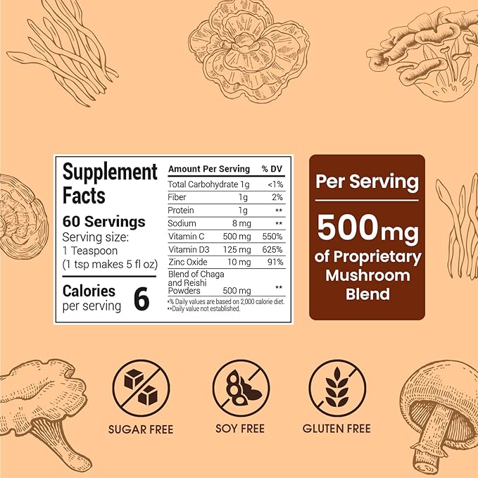 Immunity Mushroom Coffee (60 Servings) Mental Focus Plus Wellness Boost for Immune System Support - Chaga, Reishi & Vitamins C, D3, and Zinc, Mixed with Gourmet 100% Arabica Instant Coffee