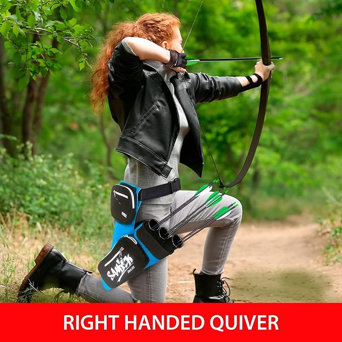 Archery Arrow Quiver - Adjustable Waist Hanged Quiver with 3 Removable Tubes & Pockets for Archery Arrows Case & Equipment - Ideal for Hunting & Target Practice - Right Handed Only