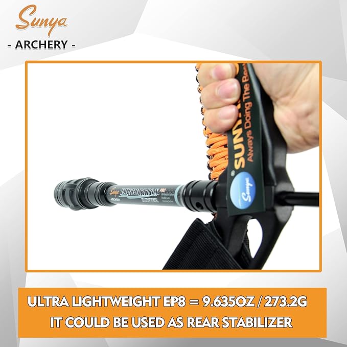 SUNYA Archery Bow Stabilizer for Compound Bow, Carbon Fiber Body Flexible Core, Damping System and Weights Kit, 8",10",12" 15" in Expedition Series