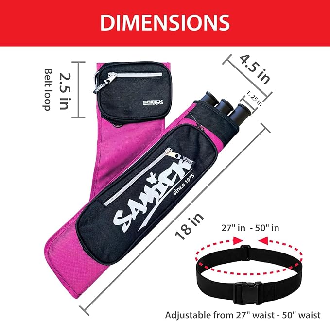 Archery Arrow Quiver - Adjustable Waist Hanged Quiver with 3 Removable Tubes & Pockets for Archery Arrows Case & Equipment - Ideal for Hunting & Target Practice - Right Handed Only