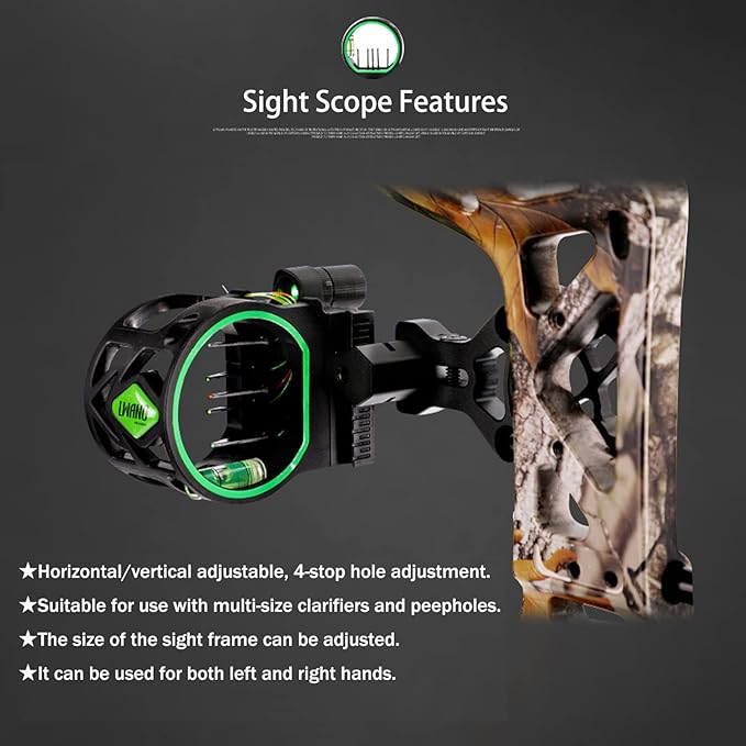 Archery Bow Sight Compound Bow Sight 5 Pin Bow Sights Micro Adjustable with Bow Sight Light Aluminum Alloy Sight for Right and Left Hand
