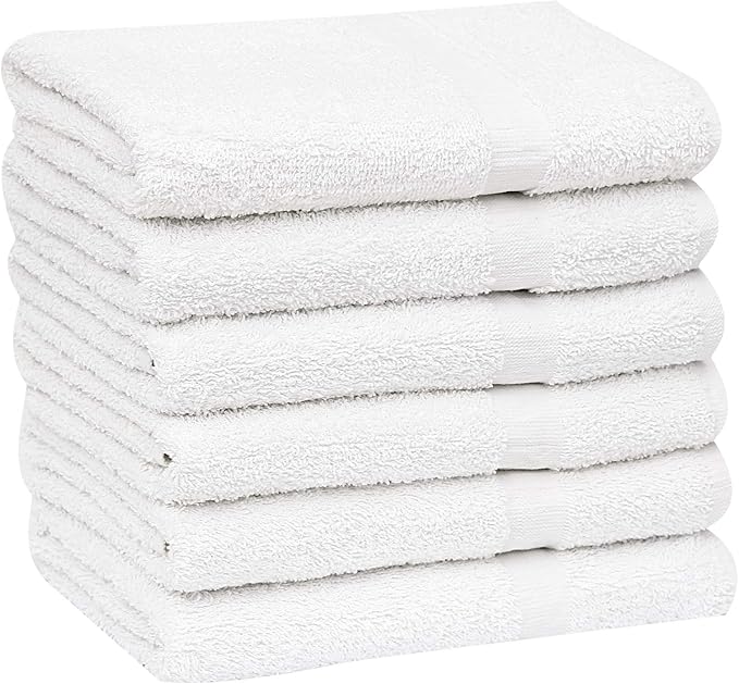 GOLD TEXTILES 12 White Economy Bath Towels Bulk (24x48 Inch) Cotton Blend for Softness-Commercial Grade Easy Care