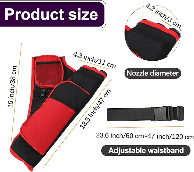 3-Tubes Hip Quiver Waist Hanged Archery Arrow Carry Bag with Pockets Adjustable Belt for Hunting, Target Practice, and Outdoor Shooting, Fits Both Youth and Adults