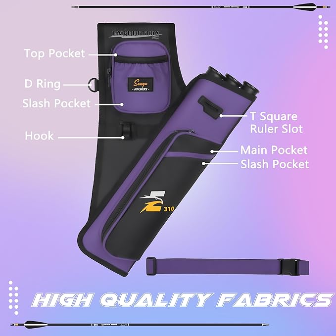 SUNYA Archery Hip Quiver for Arrows. Includes 3 Tubes Arrow Holder, Accessories Pockets and Waist Belt. Fit for Compound and Recurve Bow Practice.