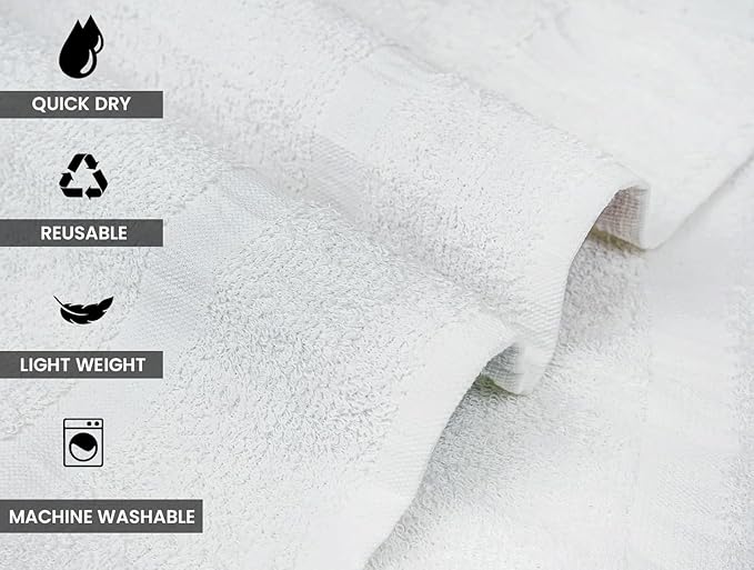 CH White Bath Towels Bulk - 22 x 44 Inches, 100% Cotton Economy Light Weight Towels for Commercial Use - Quick Dry, Ultra-Soft, and Absorbent Bulk Towels (60 Pack)