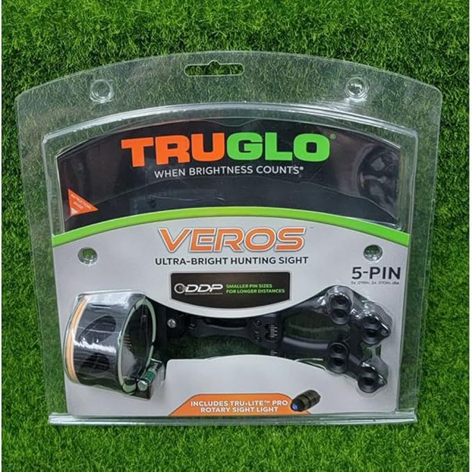 TRUGLO VEROS 5-Pin Durable Ultra-Bright Lightweight Micro-Adjustable Archery Hunting Bow Sight with Decreasing Diameter Pins Design & Large Circular Field of View - for Right & Left-Handed Shooters