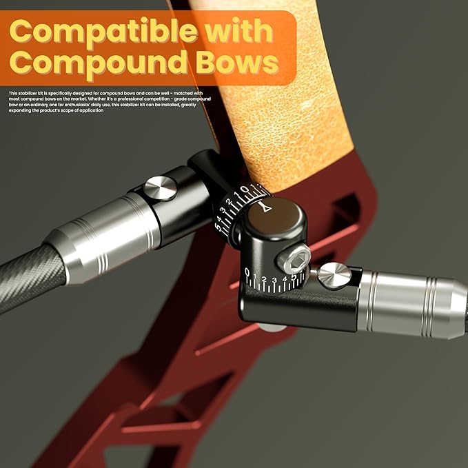 Bow Stabilizer Kit, Adjustable Bow Rod Stabilizer for Compound Bows, Quick Disconnect Single-Sided V-bar Mount, Aluminum Alloy Sidebar Mount Bow Mount