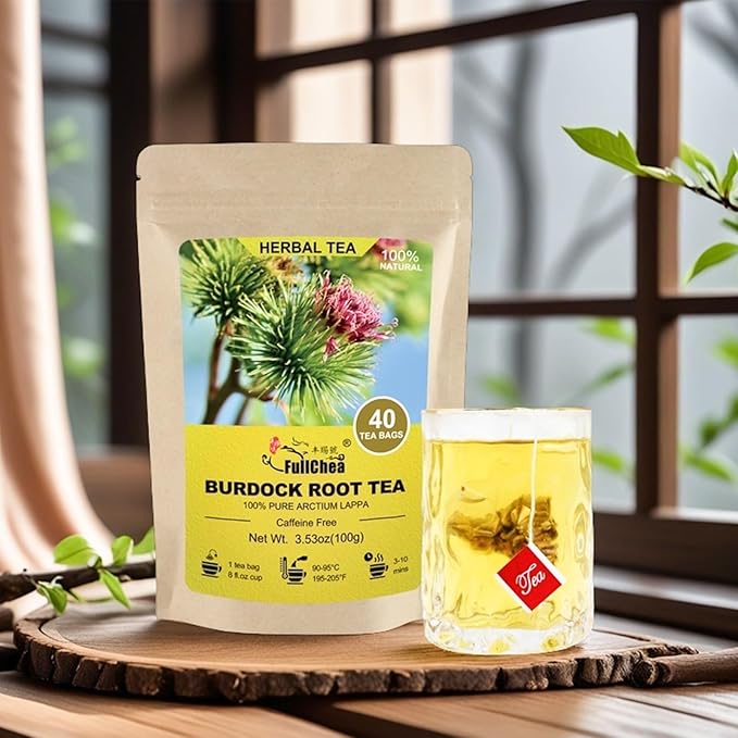 FullChea - Burdock Root Tea Bags, 40 Teabags, 2.5g/bag - Premium Burdock Root - Non-GMO - Naturally Caffeine-free Herbal Tea - Aid in Digestion & Improving Liver Health