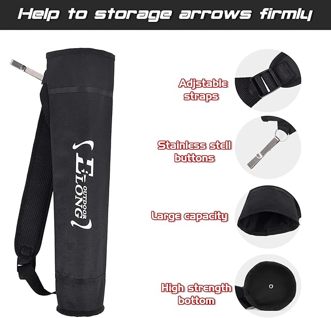 Elong Adjustable Archery Back Arrow Quiver Holder - Upgraded Quiver Arrows for Compound Recurve Bow and Hunting Target Practicing Youth and Adults