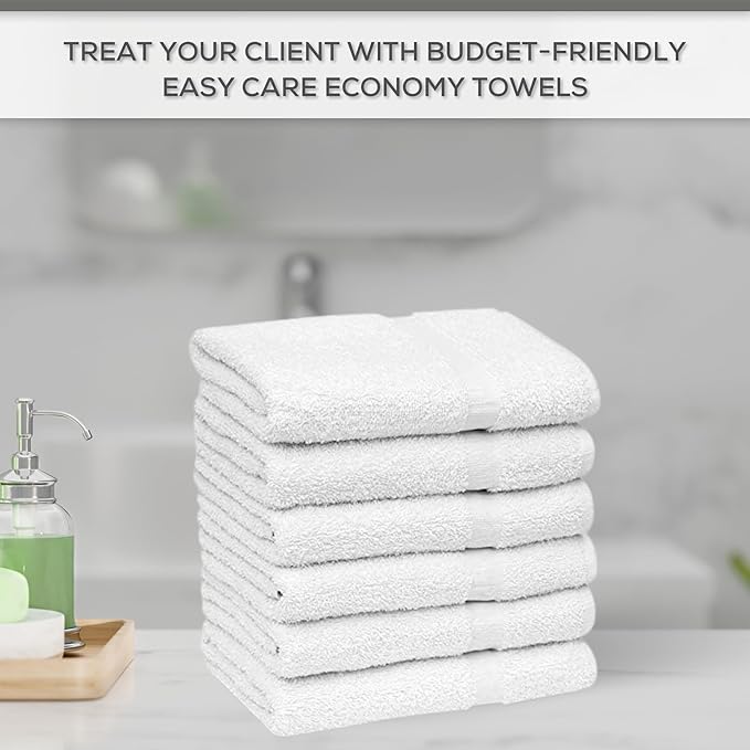 GOLD TEXTILES 48 White Economy Bath Towels Bulk (24x48 Inch) Cotton Blend for Softness-Commercial Grade Easy Care