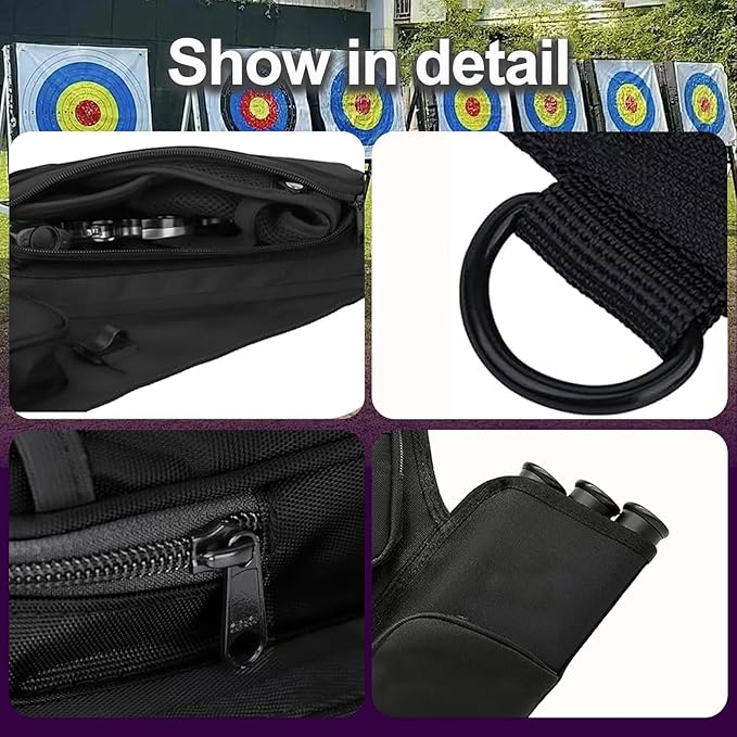 3-Tubes Hip Quiver Waist Hanged Archery Arrow Carry Bag with Pockets Adjustable Belt for Hunting, Target Practice, and Outdoor Shooting, Fits Both Youth and Adults