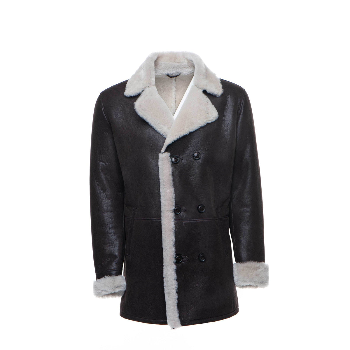 Jozefs 3/4 Length Brown Shearling Buttoned Coat