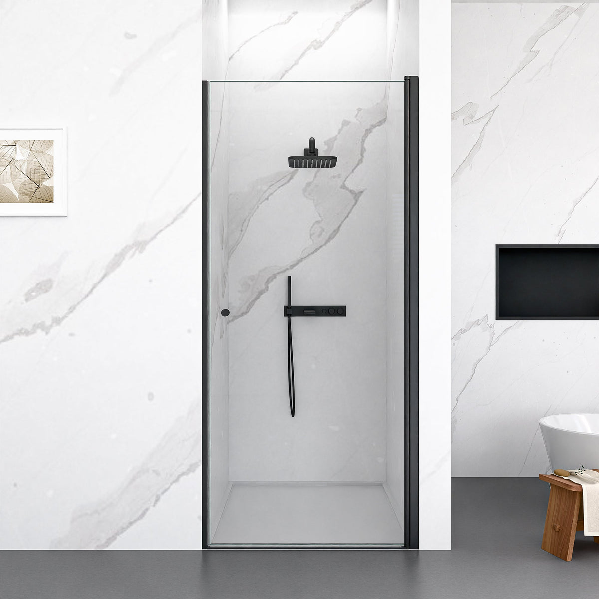 32"W x 72"H Frameless Circular Pivot Shower Door in Matte