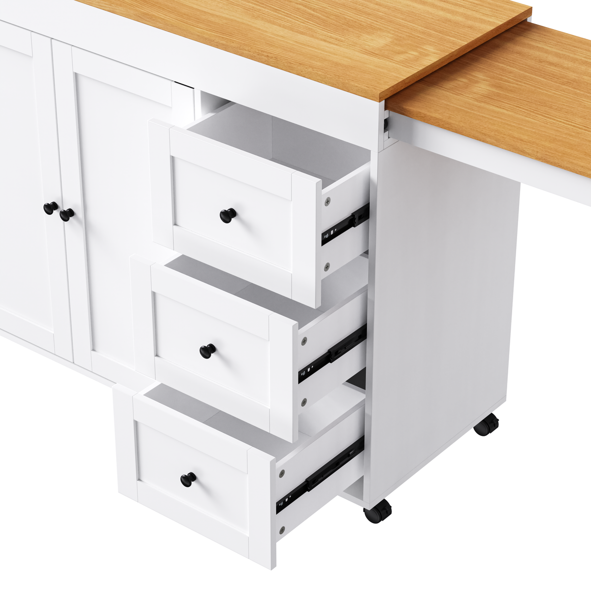 Kitchen Island with Extendable Dining Table and Power Outlet - White