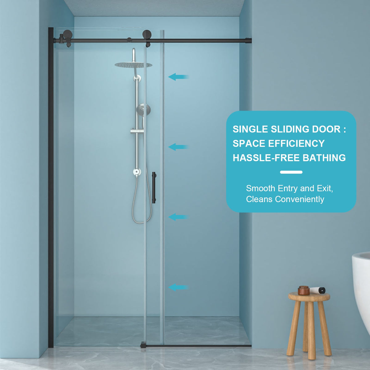 Shower Door 48" W x 76" H Single Sliding Bypass Shower Enclosure