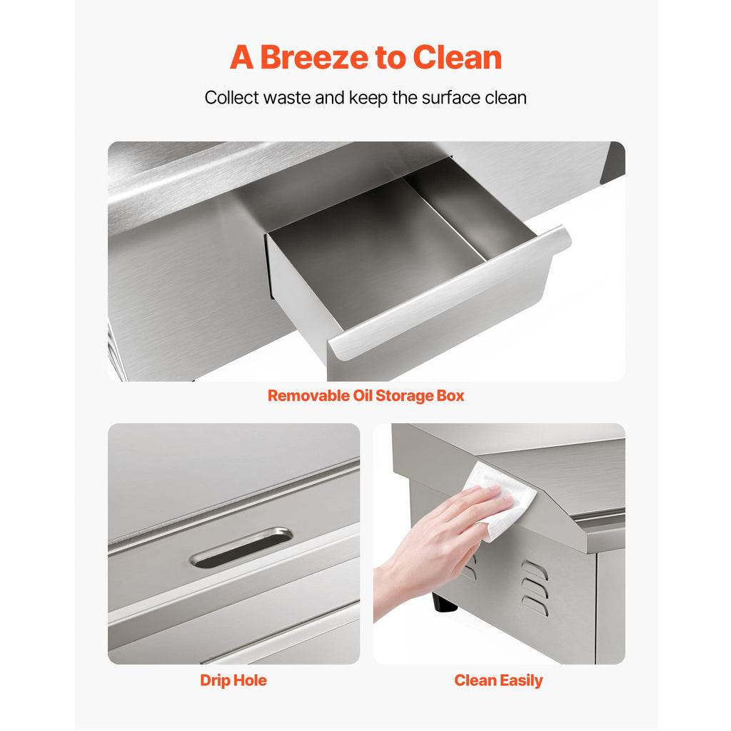 Commercial Electric Griddle with Adjustable Temp Control - Stainless Steel