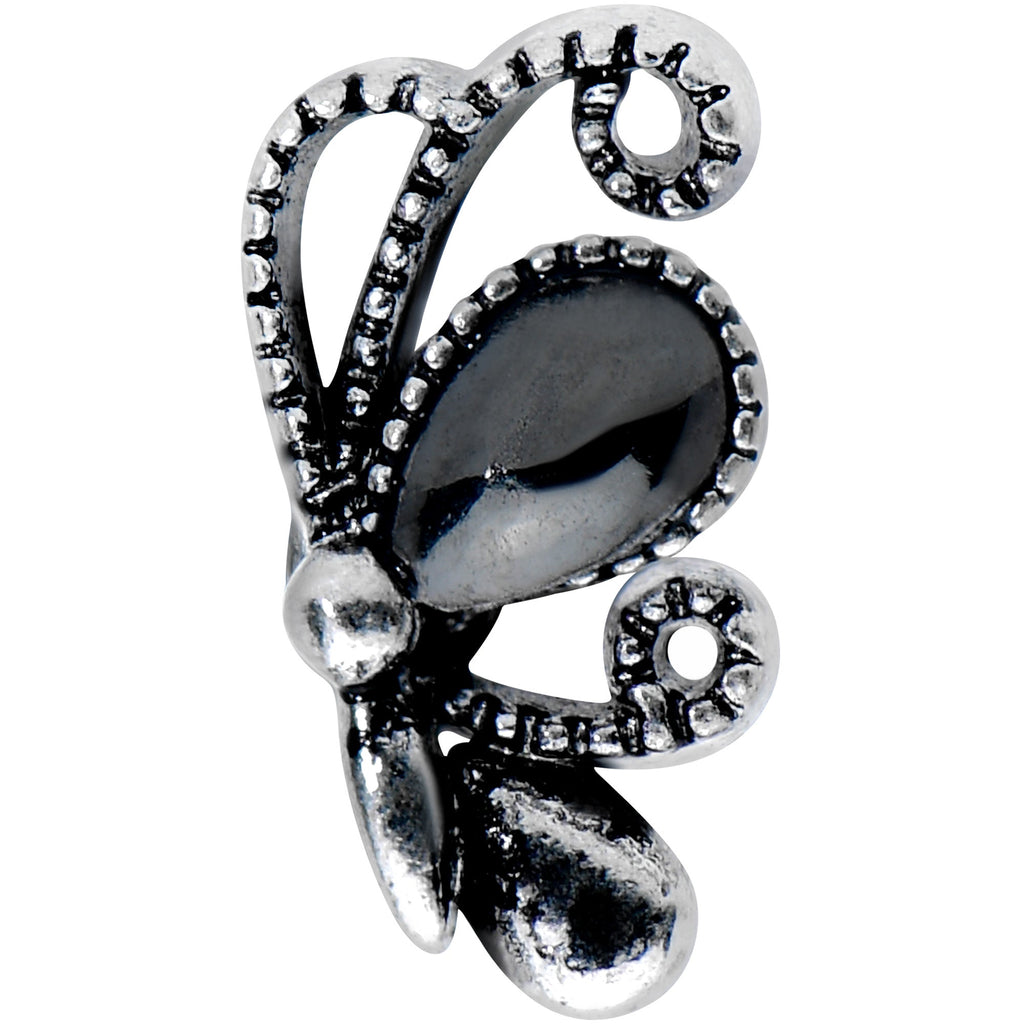 16G 1/4 Black Gem Abstract Bow Cartilage Tragus Earring