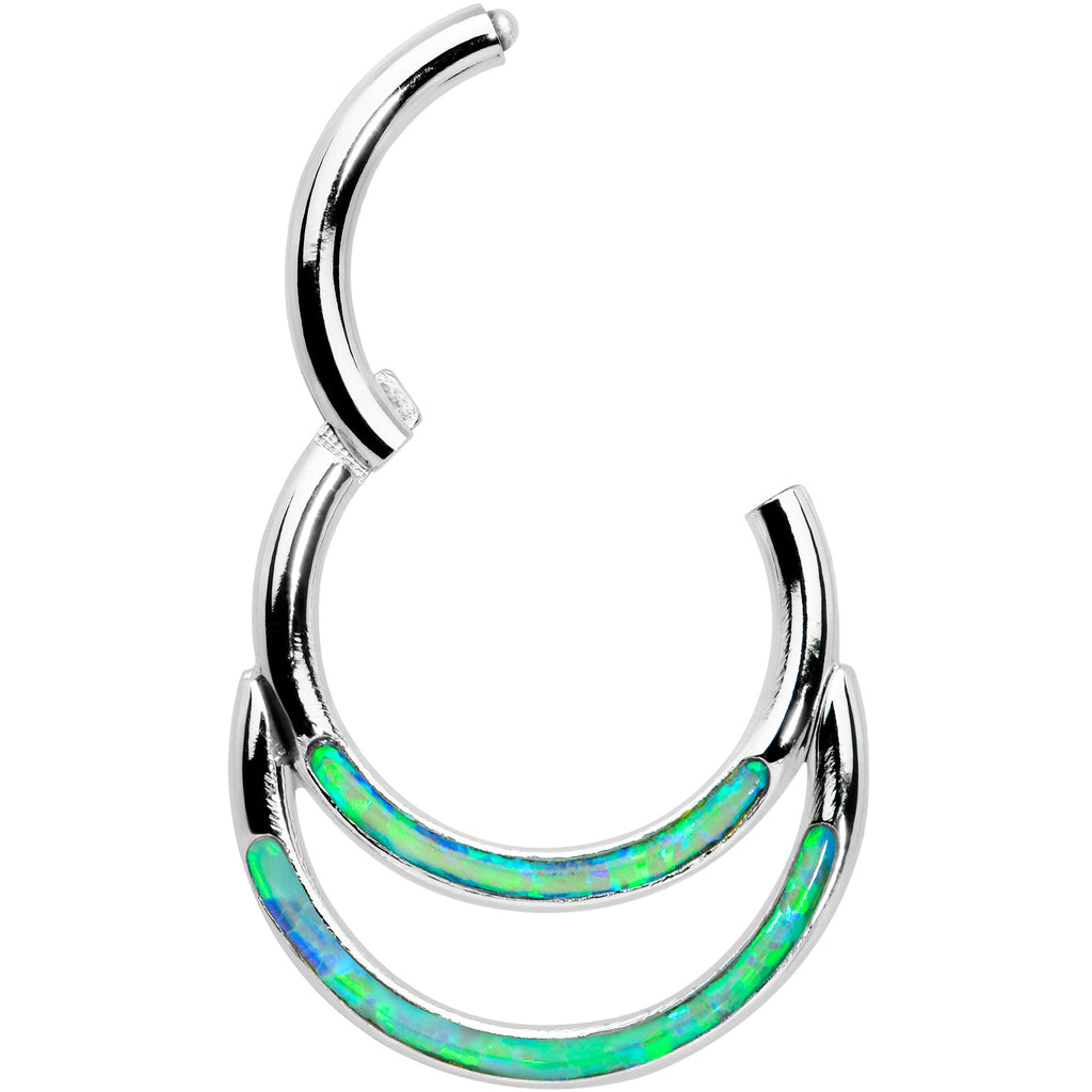 16G 5/16 Green Synthetic Opal Double Row Hinged Segment Ring