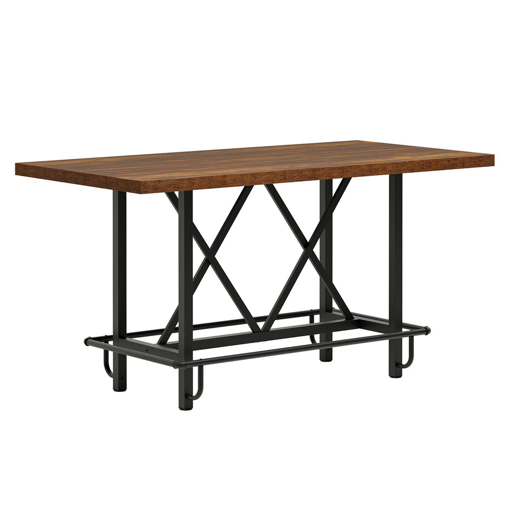 Counter Height Dining Rectangular Kitchen Table for 6 with Steel Frame - Brown / Black