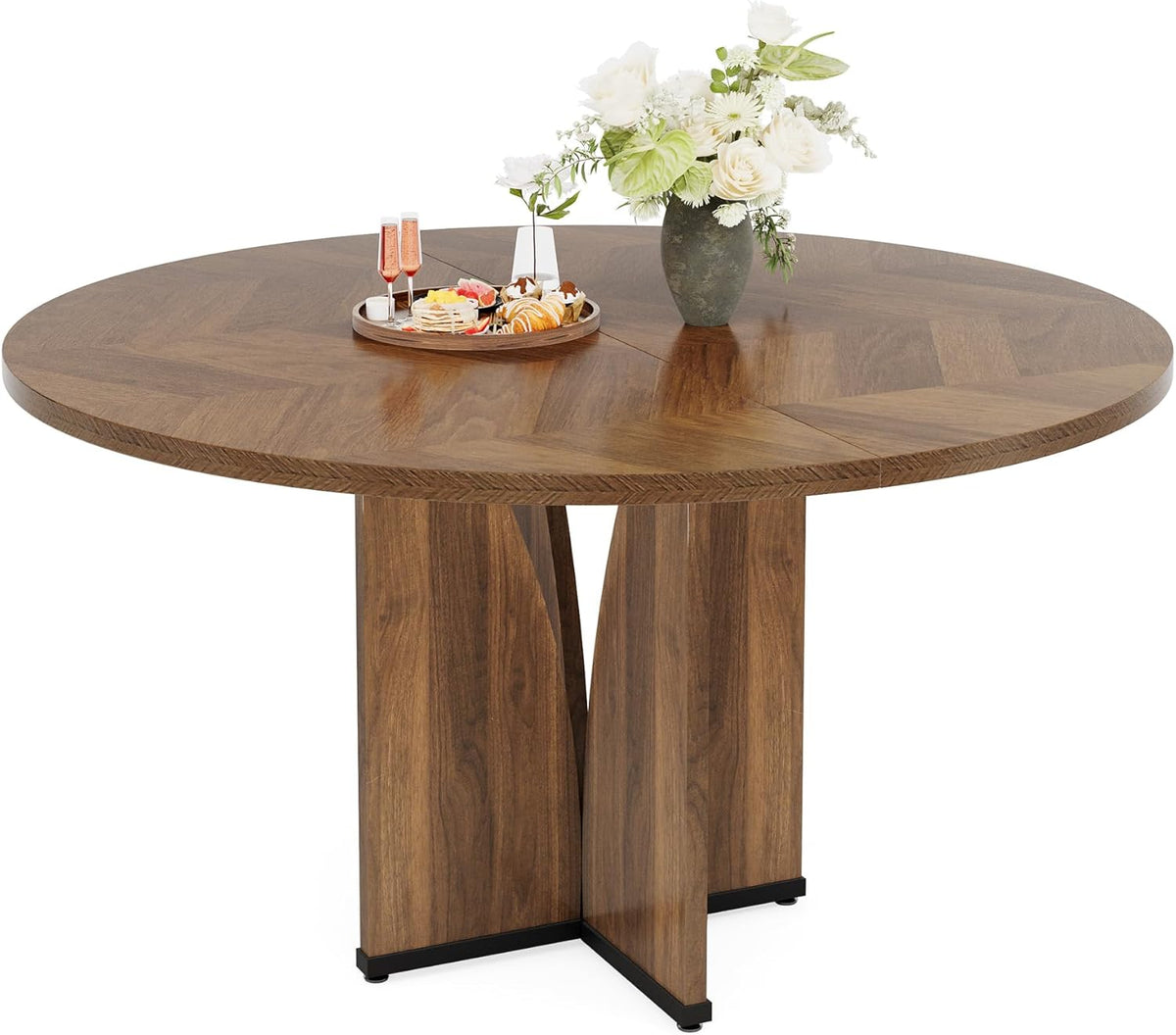 39.4" Round Dining Table for 4, Rustic