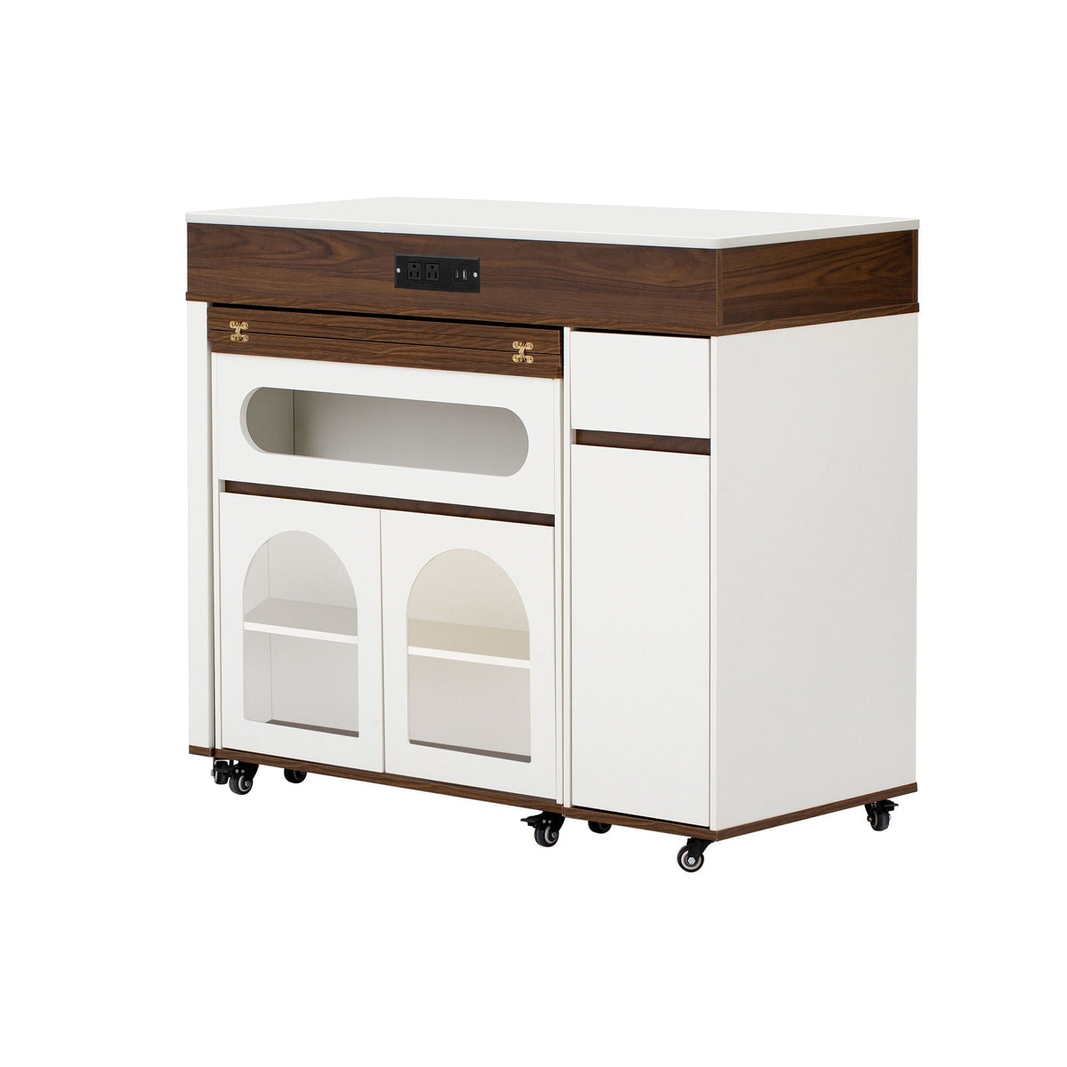Extendable Dining Table With Folding Top, Rolling Kitchen Island With Drawers And Power Outlet
