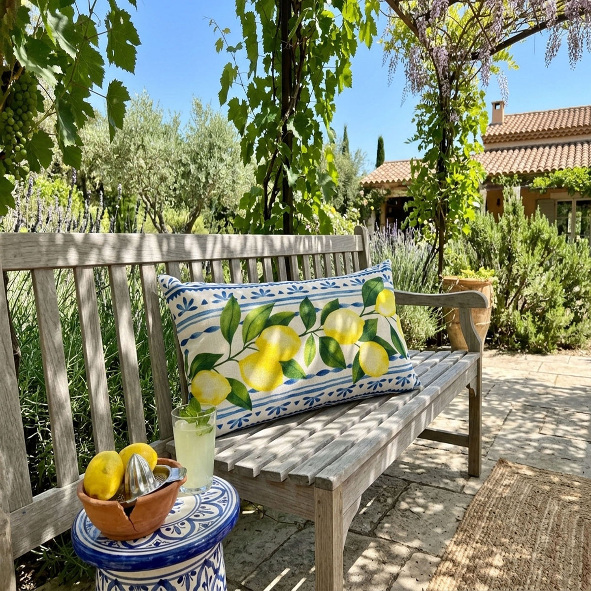 Summer Fresh Lemon Lumbar Outdoor Pillow with Weather-Resistant Fabric - Multi
