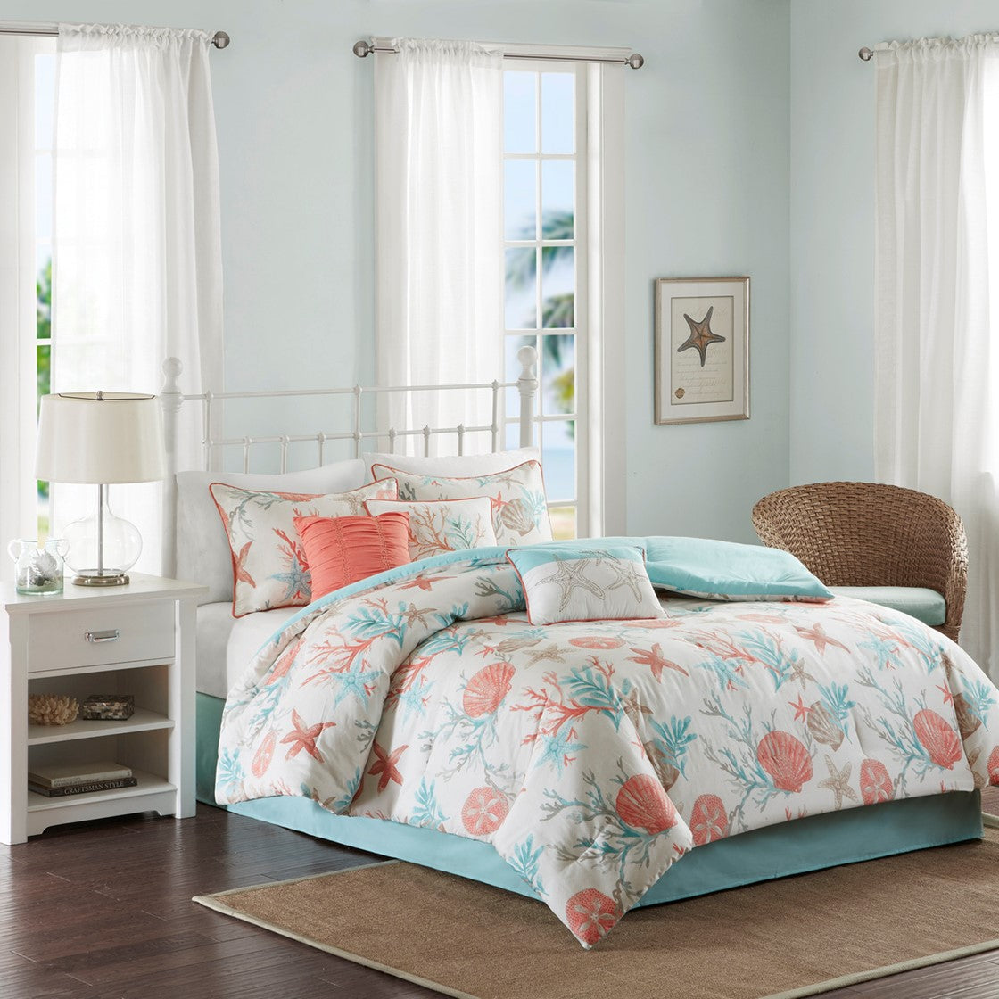7 Piece Cotton Sateen Comforter Set - Coral - Cal King
