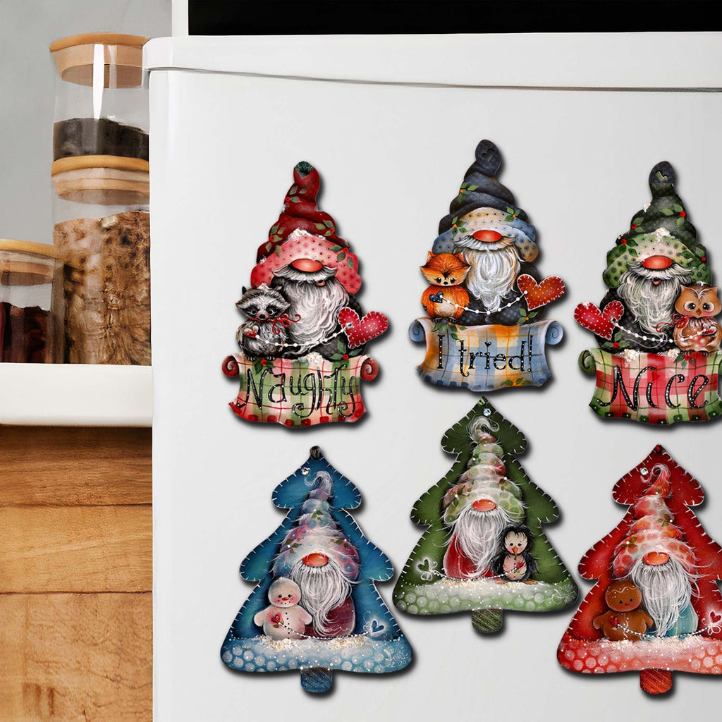 Christmas Gnomes Decorative Eco Wood Magnets Set of 6 by Jamie Mills-Price - Christmas Decor - 8090049G-S6-MP
