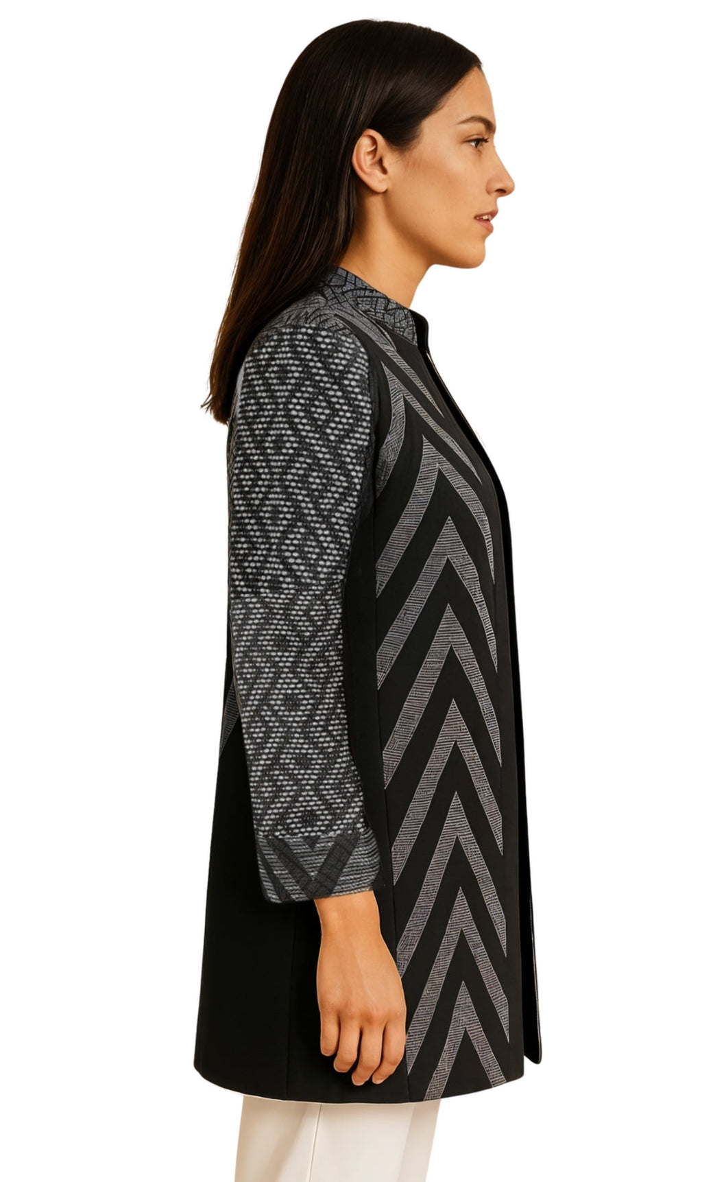 Women's Stand Collar Mixed Media Open Front Jacket
