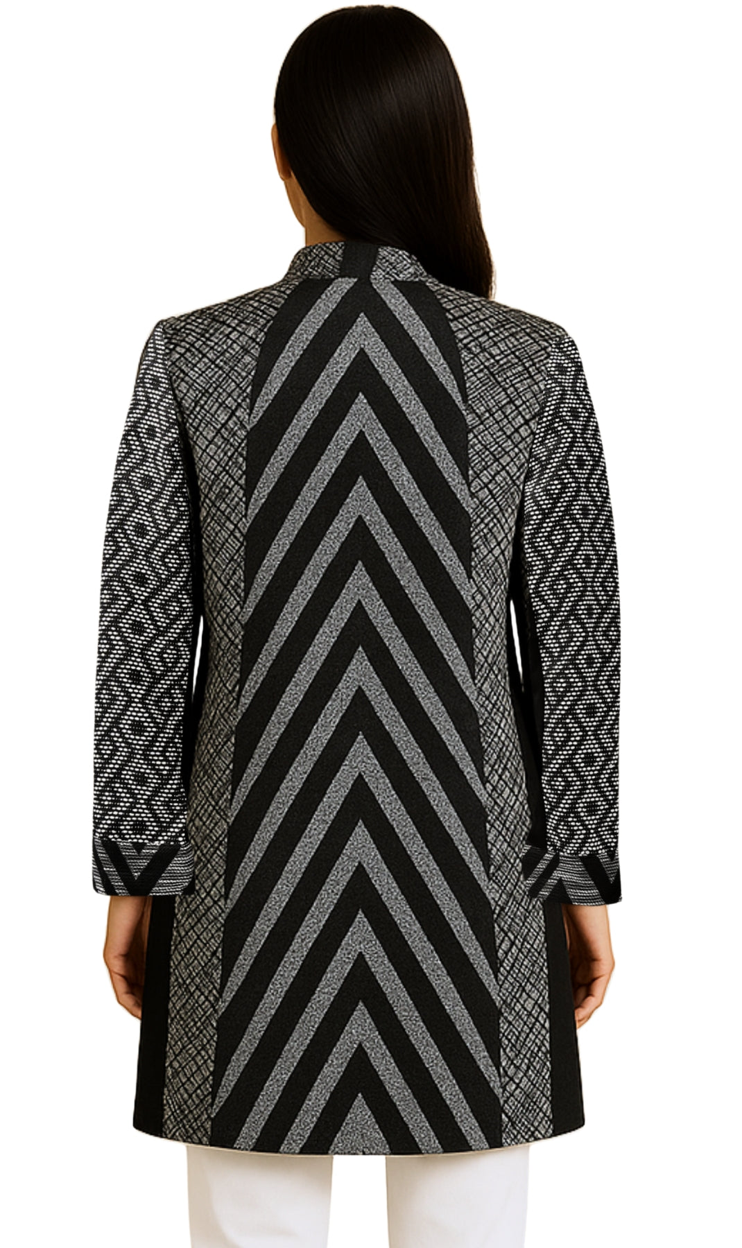 Women's Stand Collar Mixed Media Open Front Jacket