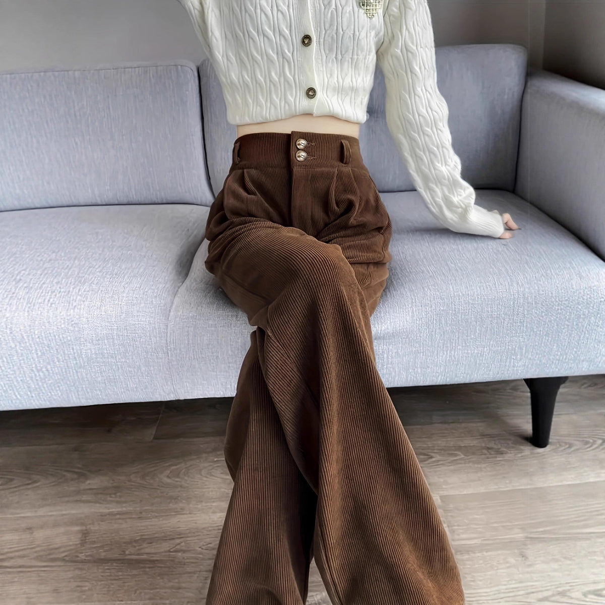 High-waisted, Draping Wide-leg Pants For Women