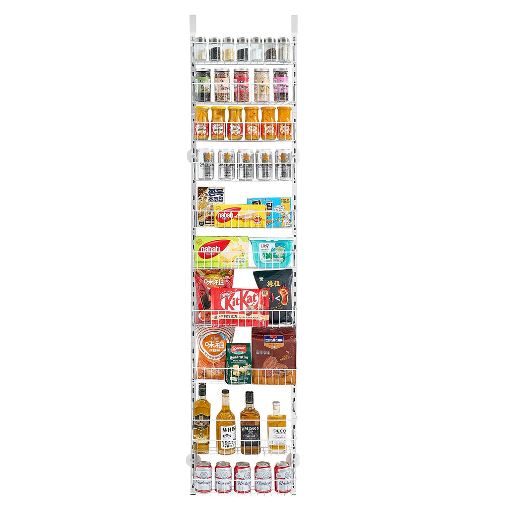 10-Tier Over The Door Pantry Organizer with Adjustable Storage - Carbon Steel
