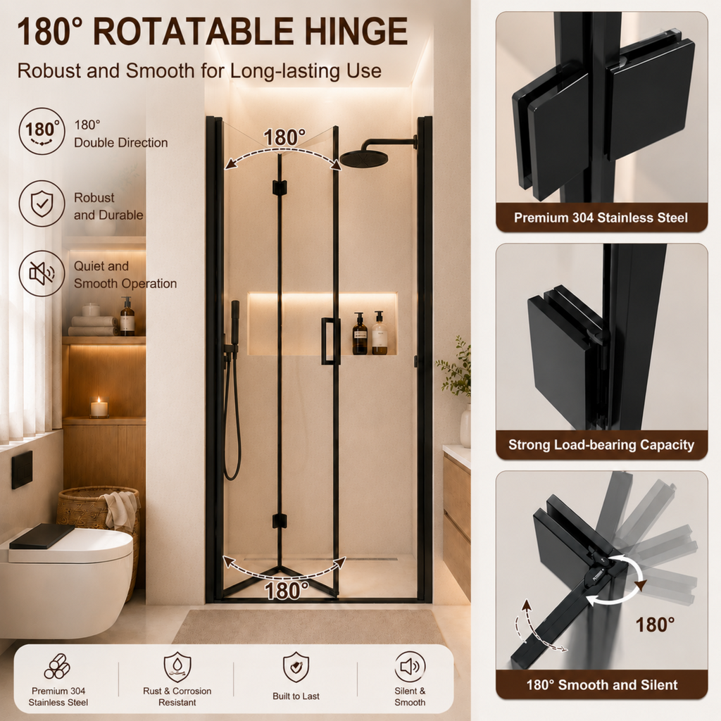 Semi-Frameless Folding Pivot Hinged Shower Door