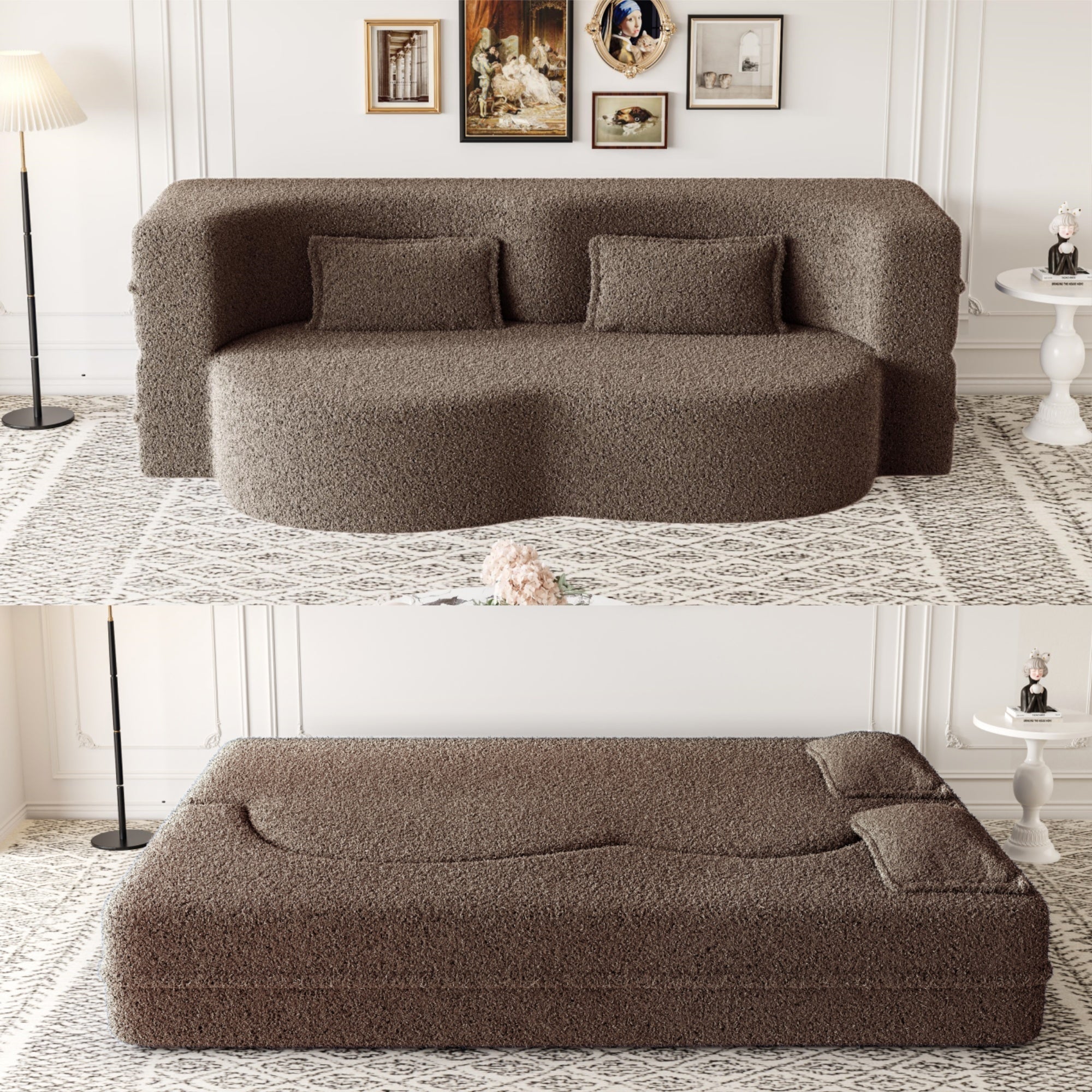 Modern Floor Sofa with 2 Pillows