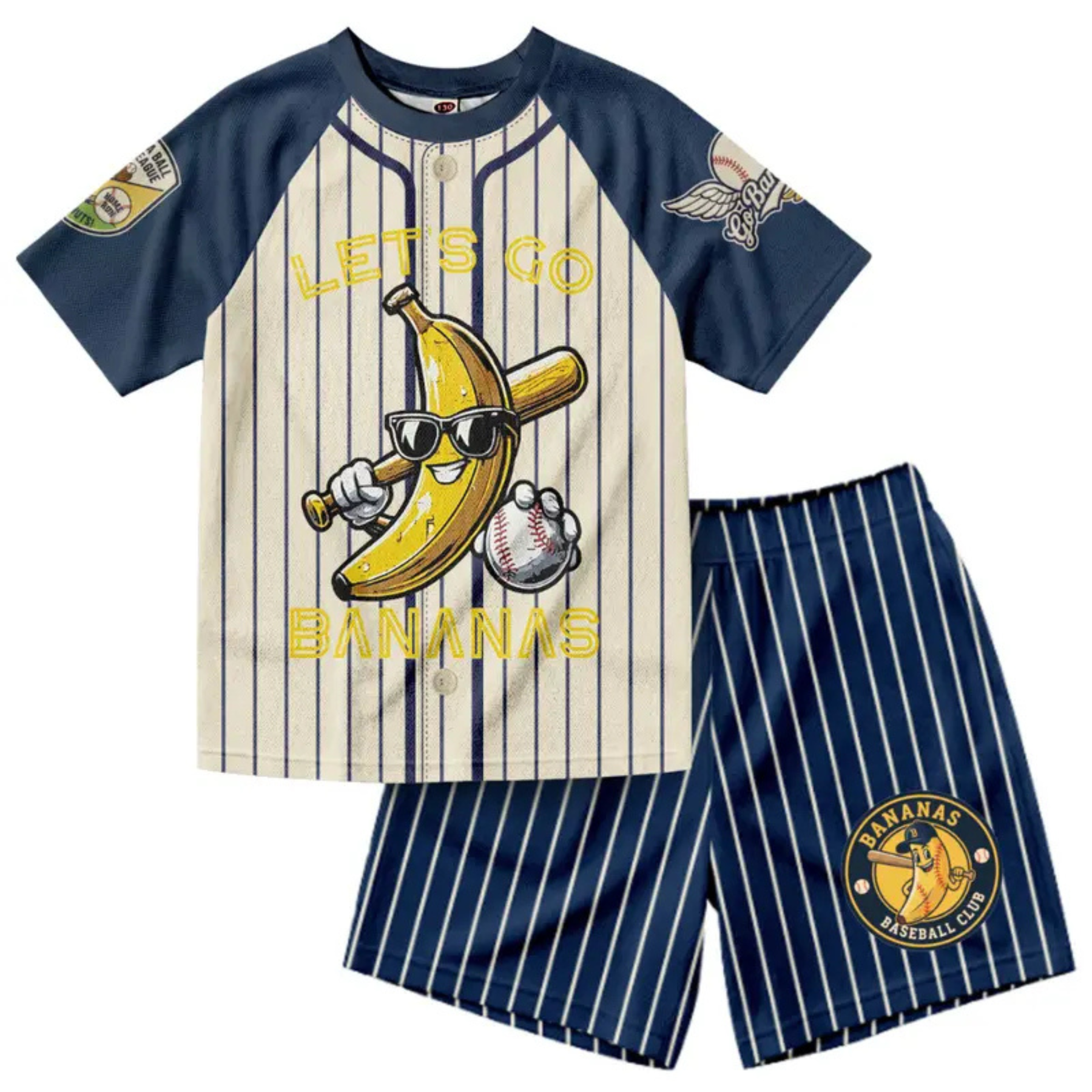 Retro Banana Dabbing American Flag Jersey Outfit – Toddler Quick-Dry Mesh Set, Patriotic 4th of July Kids Uniform