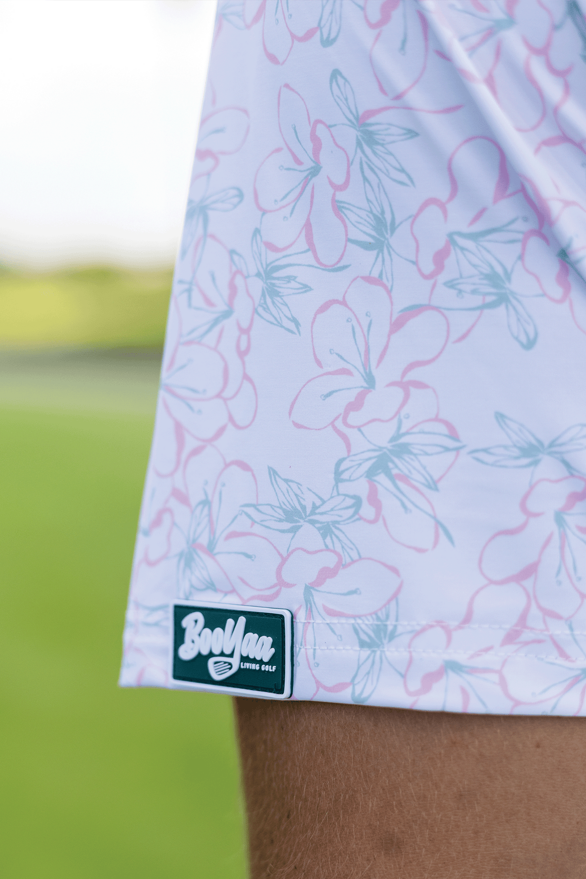 BooYaa Premium Men's Golf Polo, Rosebay White Floral Print, 4-Way Stretch, Moisture-Wicking