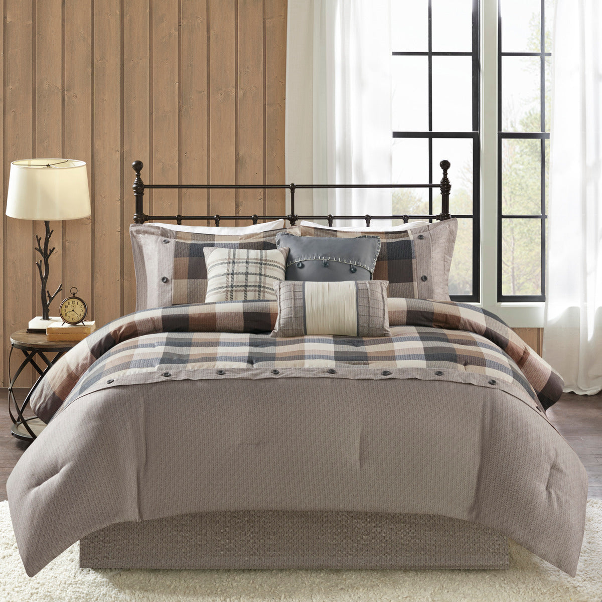 7 Piece Herringbone Comforter Set Neutral Cal King