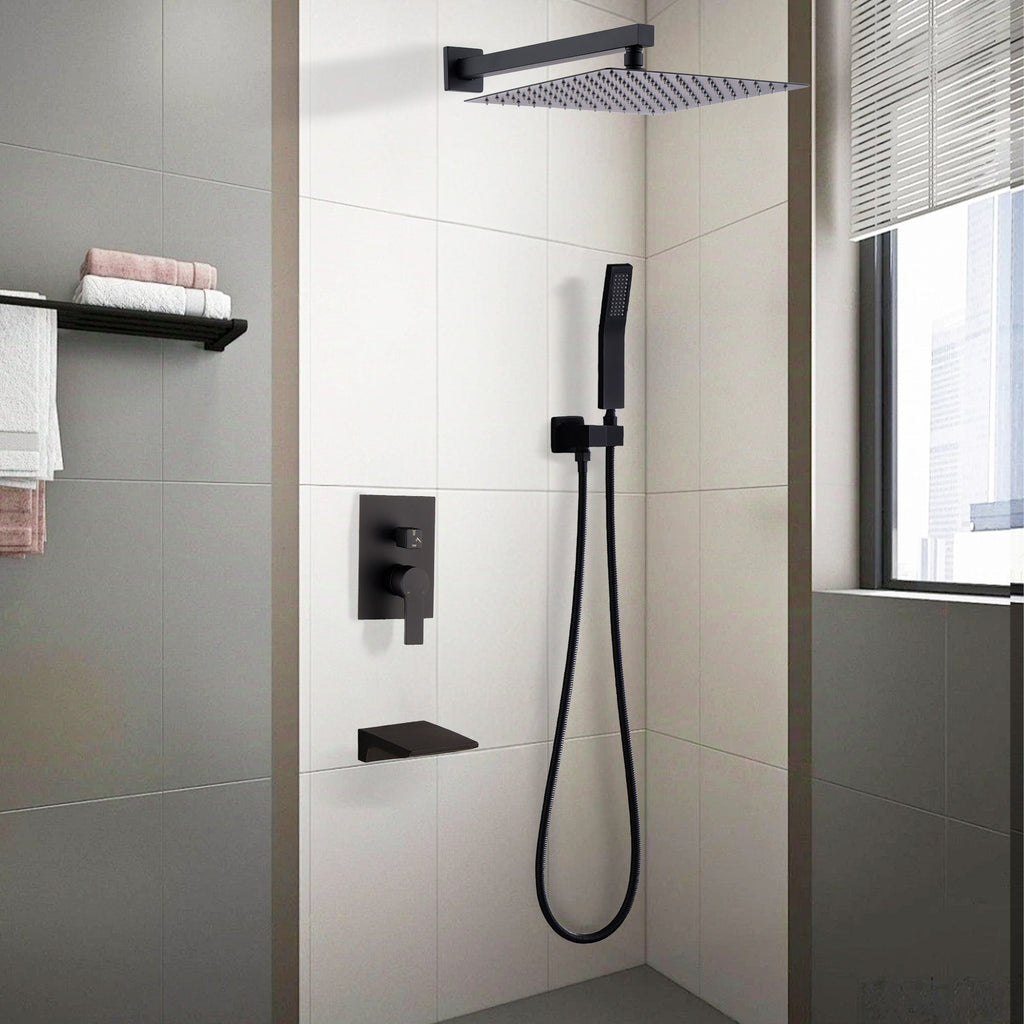 Black Shower Faucet Set with Rainfall Shower Head