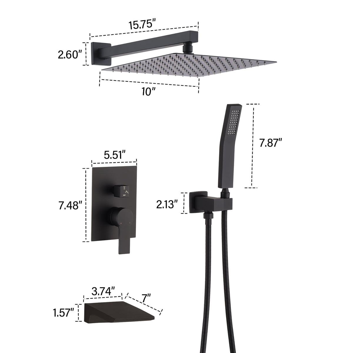 Black Shower Faucet Set with Rainfall Shower Head